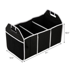 Frcctre Foldable Cargo Trunk Organizer, Portable Three Compartments Waterproof Cargo Trunk Groceries Collapsible Storage Organizer for Auto, SUV, Truck, Van, Black
