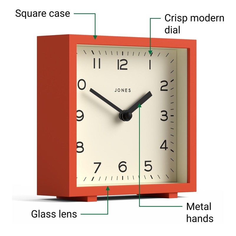 Jones Clocks® 'Disco' desk clock – sleek square design in