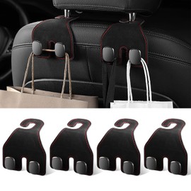 GQIRIL Car Seat Headrest Hook - 4PCS Seat Back Storage Organizer Leather, Universal Multifunctional Vehicle Hanger Holder Organization Accessories with Double Hook for Purse Handbag Cloth (Black)