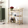 LORMITER Gold Bar Carts with 3 Tier Glass Shelves, Rolling