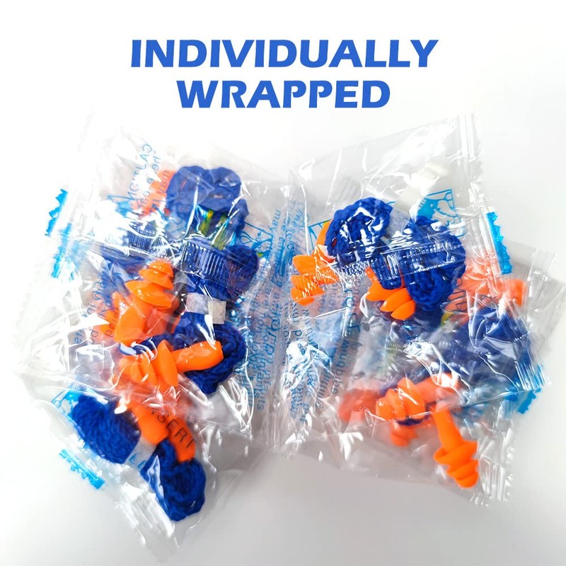 12 Pairs Corded Silicone Ear Plugs - Individually Wrapped -