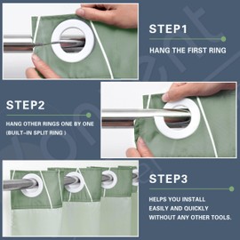 KONZENT Sage Green White Striped Fabric Shower Curtain with Snap in Liner for Bathroom Bathtubs,Hotel Shower Curtain and Liner Set with See Through Mesh Top Window,Machine Washable(54" W X 74" H)