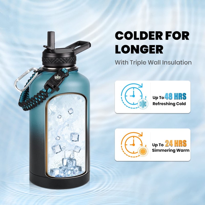 RAYMYLO Insulated Water Bottle 64 oz, Triple Wall Vacuum Stainless