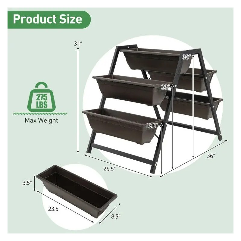 3-Tier Vertical Raised Garden Bed with 5 Plant Boxes Flower
