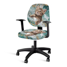 Xoenoiee Cat and Marble Print Office Chair Covers Stretchable Slipcover 2 Pieces Seat Cover with Backrest Cover Protective Decorative Computer Seat Cover
