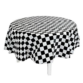 BLACK/WHITE CHECK ROUND TABLECOVER PLAST - Party Supplies - 1 Piece