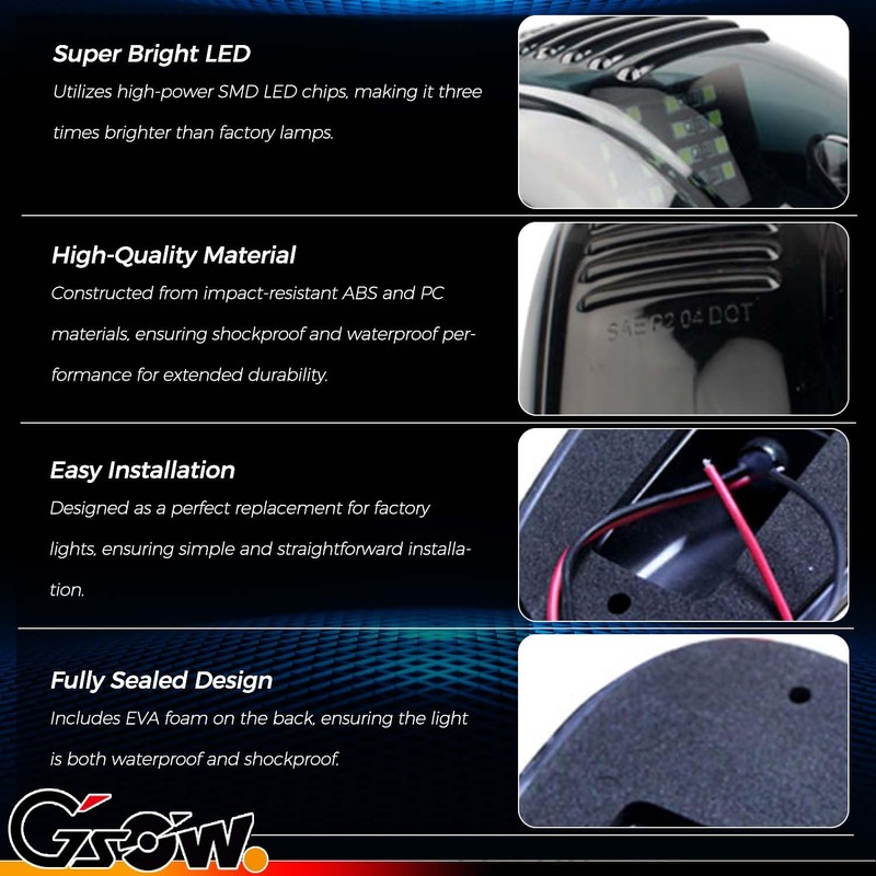 GSOWO 5 PCS White LED Cab Lights Smoked Cab Roof