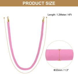 PATIKIL 4 Feet Pink Velvet Stanchion Rope, 6 Pack Crowd Control Barrier Rope with Snap Hooks for Posts Stands Queue Divider of Hotel Theater, Golden