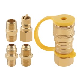 3/8inch Natural Gas Quick Connect Fittings, Propane Gas Grill Quick Connector Adapter kit, LP Gas Propane Hose Quick Disconnect Set, Brass Tube Fitting for Gas Grill, Patio Heater
