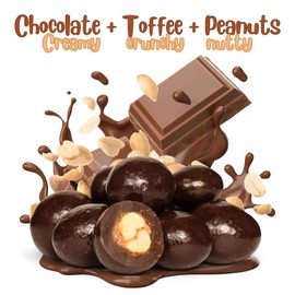 Chocolate Covered Toffee Coated Peanuts by It's Delish, 48 OZ Jumbo Container | Dark Chocolate Candy Nuts Bulk Peanut Chocolates Sweet & Crunchy Nut Snack | Vegan, Kosher
