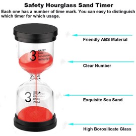 SuLiao 3 Minute Hourglass, Red Sand Watch 3 Min, Small Sand Dial Timer, Plastic Reloj De Arena Three Minutos, Hour Glass Sandglass for Toddlers, Office, Classroom, Games, Kitchen, Decorative