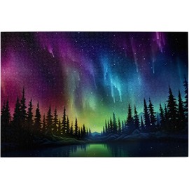 Puzzles for adults 1000 pieces jigsaw puzzles Aurora Northern Lights Over Iceland Forest Formation wooden to Explore and Enjoy Gifts Home Decoration 29.5 x 19.6 in