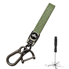STACCTE Leather Carabiner Keychain, Universal Decorative keychain for car keys, Anti-lost D-ring(Green)