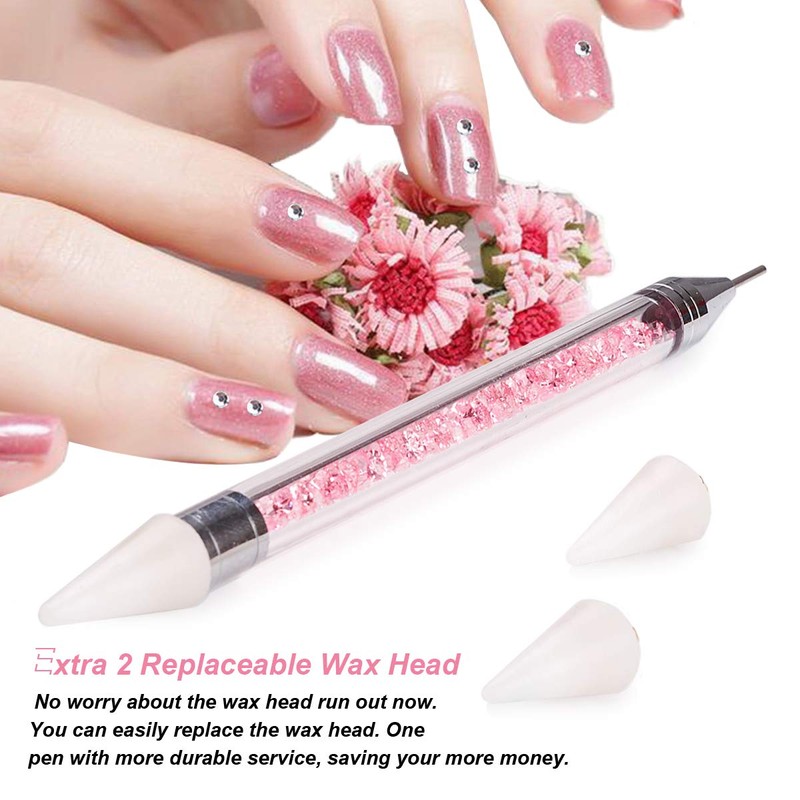 Dual-Ended Nail Rhinestone Picker Dotting Pen with Extra 2 Wax