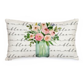 AACORS Spring Lumbar Pillow Cover 12X20 Flower Vase Decorations Farmhouse Squiggles Cushion Case Decor for Home Sofa Couch