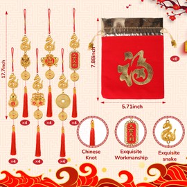 24 Pcs Chinese New Year Snake Bulk Decorations Lunar New Year 2025 Red Tassel Ornaments with Wealth Success Good Luck Hanging Decorations for Gifts Home Decor