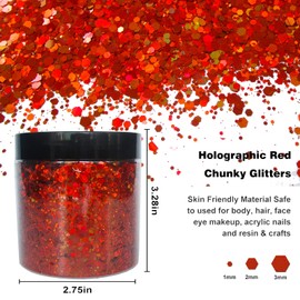LuckForever 150g Holographic Orange Chunky Glitter Flakes Mixed Size Hexagon Shape Nail Glitters Confetti Craft Sequins Manicure Sticker Accessories for Resin/Crafts/Nails/Body/Makeup