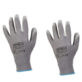 SC-Normteile Work Gloves, Protective Gloves in Grey – Size 7 (S) – (2 Pairs) – PU/Polyester – Fine Knit – Assembly Gloves – Grey Edition – CAT 2