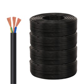 200ft 18 Gauge Electric Wire 18AWG Extension Cable Wire 3 Conductor Copper Wire with Ground 3 Core Blackwire RVV 0.75mm² Cord (300/500V)
