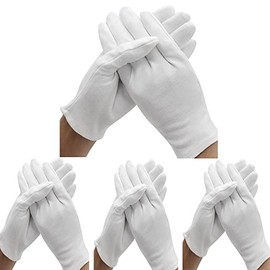 24 unidades (12 pares) guantes de algodón blanco para hidratación de manos secas y cosméticos, eccema, inspección de joyas de manos, spa y monedas, guantes de comprobación, guantes de servir, guantes de forro elástico, guantes hidratantes