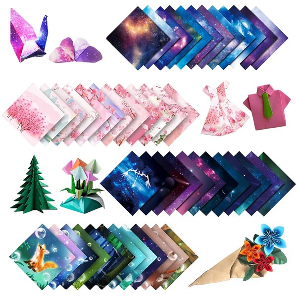 CO 200 pièces Papier Origami Couleur ，Douze Constellations，Animal Mignon,Pluie de Fleurs, Ciel Étoilé,pour Projets Artistiques Et Artisanaux (15x15) Papier Origami