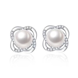 Pearl Stud Earrings for Women 14K Gold Filled 9-9.5mm White Real Freshwater Cultured Pearl Earrings
