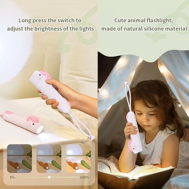 YZYOE New Rechargeable Unicorns LED Flashlight, Cute Animal Shaped Silicone
