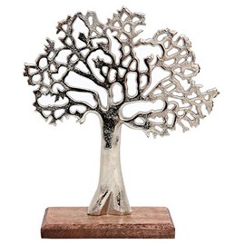 Carousel Home and Gifts Silver Metal Tree Decorative Ornament On Wooden Base - Small