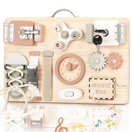 Joyreal Wooden Busy Board for Toddlers - Sensory Activity Montessori Toys Fidget Board Fine Motor Skills Gift for Girls Boys