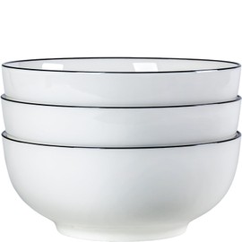 Zscera 60 oz Large Pho Soup Bowls, Large Ramen Bowls, Rimmed Off-White Big Ceramic Bowls Set of 3, 8 Inch
