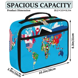 Yzrwebo World Map Lunch Box for Women Men World Country Flag Soft Insulated Lunch Bag with Handle Freezable Lunch Cooler Reusable Lunch Tote Bag for Office Work Sports Beach Picnic Travel