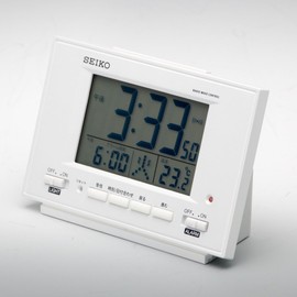 Seiko SQ778W Alarm Clock, Automatic Lighting, Radio Control, Digital Calendar, Temperature Display, Visible at Night, White Pearl