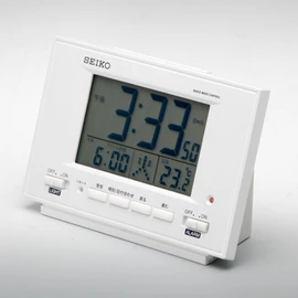 Seiko SQ778W Alarm Clock, Automatic Lighting, Radio Control, Digital Calendar, Temperature Display, Visible at Night, White Pearl