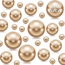 Cusmation 150 Pcs Floating Beads and 800 Pcs Clear Water Beads, Vase Filler Gold Pearls for Crafts Beads Vase Filler Faux Pearls No Hole Beads Centerpiece Home Weddings Table Party Decor 8/14/20 mm
