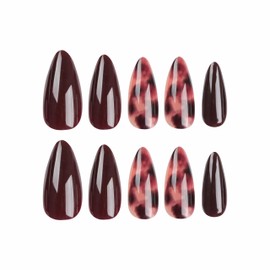 BABALAL Brown Press on Nails Medium Almond Fake Nails Fall Glue ons with Design Autumn Acrylic Nails 24Pcs Stiletto False Nails