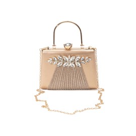 CORIOS Rhinestone Evening Bag for Women Sequin Pleated Clutch Bag Bridal Wedding Purse Glitter Crystal Shoulder Bag Sparkly Handbag Elegant Crossbody Bag Rose Gold