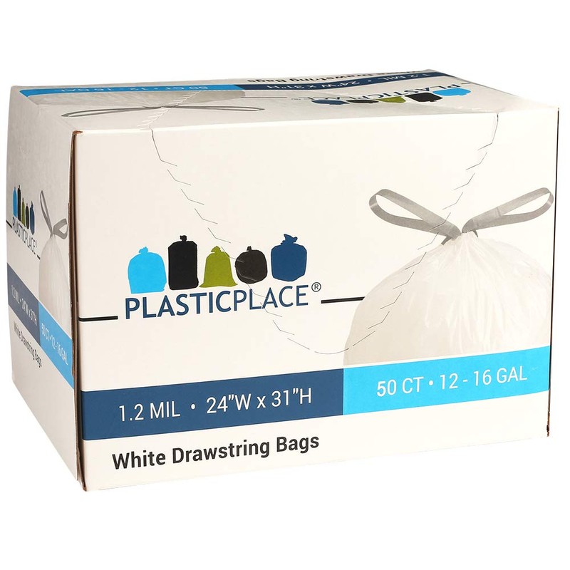 Plasticplace 12-16 Gallon X-Tall Drawstring bags, 50 bags