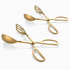 Salad Tongs for Serving 2 Pack - Premium Stainless Steel Scissor-Style, Non-Toxic, Heat-Resistant Salad Servers, Dishwasher Safe, Ideal for Buffet and Party Use (Gold)