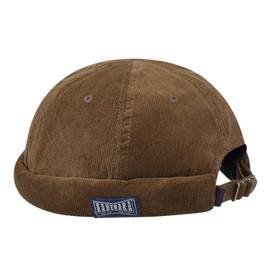 CLAPE Cotton Docker Cap Men's Adjustable Sailor Hat Harbour Hat Corduroy Brimless Hat Without Visor Cuff Beanie Fisherman Hat, HBH01-Brown