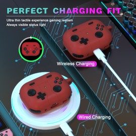 RFUNGUANGO for AirPods Pro 2nd /1st Generation Case Cover with Keychain,Game Player Design for Kid Men and Women, Soft Silicone Case for AirPods Pro Gen 2/1(2023/2022/2019) Charging Case-Red