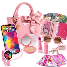 Pretend Play Kids Purse and Makeup Toy with Princess Pretend Makeup Smartphone Wallet Keys Credit and VIP Cards (Australian)