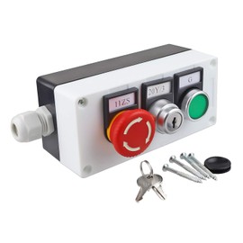 Nxtop Green Momentary Switch, Red Mushroom Emergency Stop Latching Push Button Switch,3 Positions 2NO Key Lock Latching Select Selector Switch Station Box