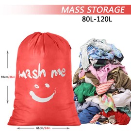 IHOMAGIC Laundry Bag Large Foldable Laundry Bag Washable Storage Bag with Nylon Rope Lightweight Portable Bag for Dirty Clothes Blanket 100L in Bedrooms, Hotels, Dorms, Travel, Orange