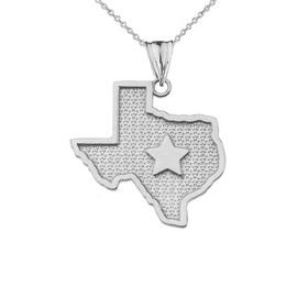 Fine Sterling Silver State Map of Texas and Lone Star Silhouette Charm Pendant Necklace, 16"