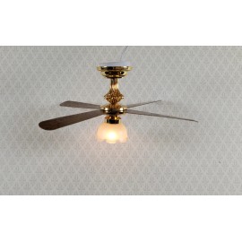 Handley House Dollhouse Ceiling Fan Light 12 Volt with Plug 1:12 Scale Miniature Flower Shade