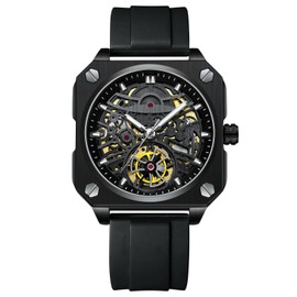rorios Wristwatches for men, mechanical automatic watch, minimalist skeleton watch, leisure watch for men, Black (black B), Strap.