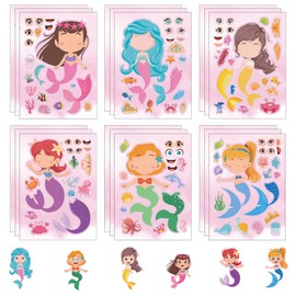 24 Sheets Mermaid Make a Face Sticker Sheets for Kids Todders Activities, Make Your Own Stickers for Kids Birthday Party Favor Supplies Craft