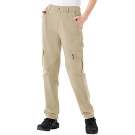 Rdruko Women's Hiking Cargo Pants Lightweight Quick Dry Water Resistant Outdoor Work Travel Pants with Pockets Light Khaki X-Large