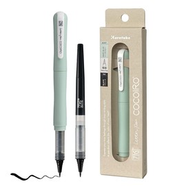 Kuretake ZIG Letter Pen COCOIRO, Body with Black Ink Refill Set, Flexible Extra Fine Brush Tip, Refillable marking Pen for Calligraphy, Hand Lettering, Made in Japan (HAZE BLUE, Black)