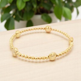 Anela 14Kt Gold Filled Beaded Bracelet for Women – 3mm and Flat Beaded Stretch Bracelet - Tarnish-Free Waterproof Dainty Jewelry, Stackable & Hypoallergenic Gift (8.0")